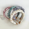 Accept ODM OEM Pleated Rhinestone Hairband Satin Puffy Wide Diamond Fabric Headband Crystal Wrinkled Padded Scrunchy Hair Band