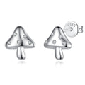 Merryshine Wholesale 925 Sterling Silver Jewelry Mini Cute Mushroom Shaped for Girls Zircon Studs Earrings