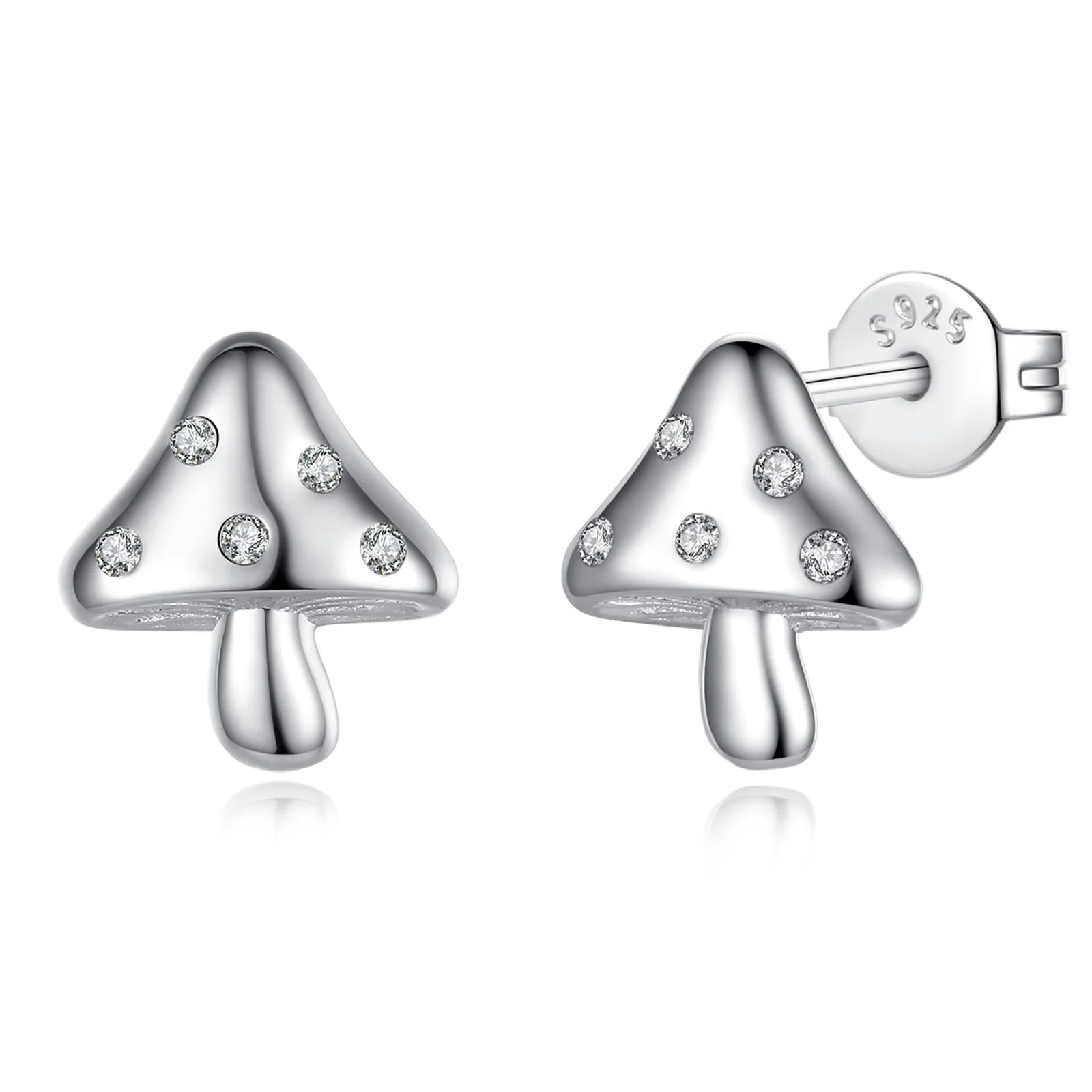 Merryshine Wholesale 925 Sterling Silver Jewelry Mini Cute Mushroom Shaped for Girls Zircon Studs Earrings