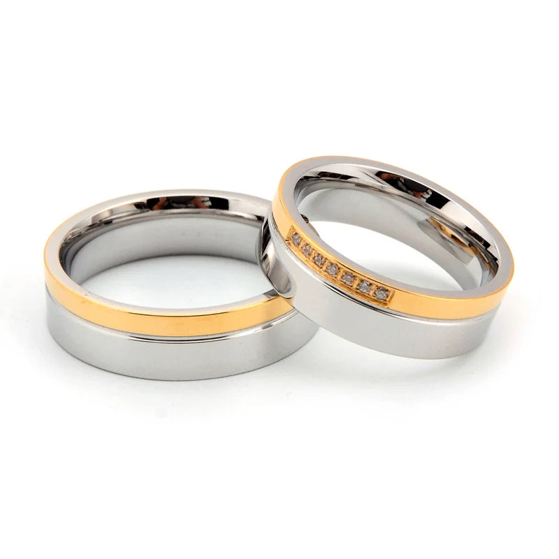 Hot Sale Gold Plating Wedding Couple Rings for Men Women Cz Diamond Rings 316l Stainless Steel Engagement Jewelry