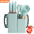 European Style Kitchen Silicone Utensils Cooking Spoon Set Wood Silicone Kitchen Utensils Knife Set with Chopping Board