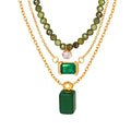 Stainless Steel Alin Emerald Beads Handmade Natural Stone Necklace Set for Women Jewelry