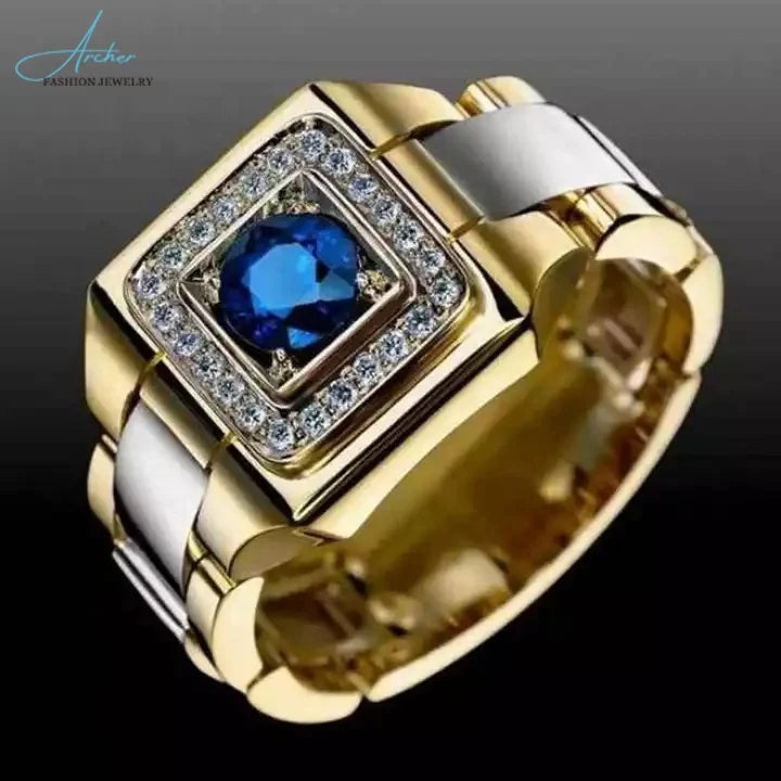 Luxury Men's Engagement and Wedding Hand Jewelry With Blue Gemstone Rings Copper Zircon Rose Gold Metal Engagement Rings