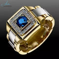 Luxury Men's Engagement and Wedding Hand Jewelry With Blue Gemstone Rings Copper Zircon Rose Gold Metal Engagement Rings