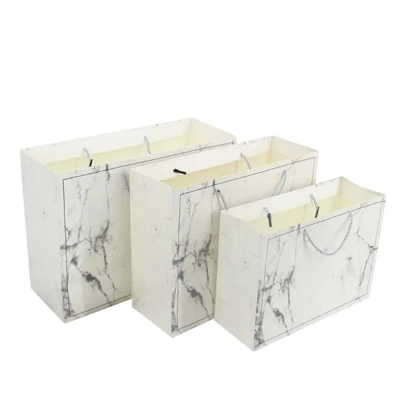 Custom Luxury Marble Gift Paper Bags with Handles Ribbon Clothing Paper Shopping Bags for Clothes