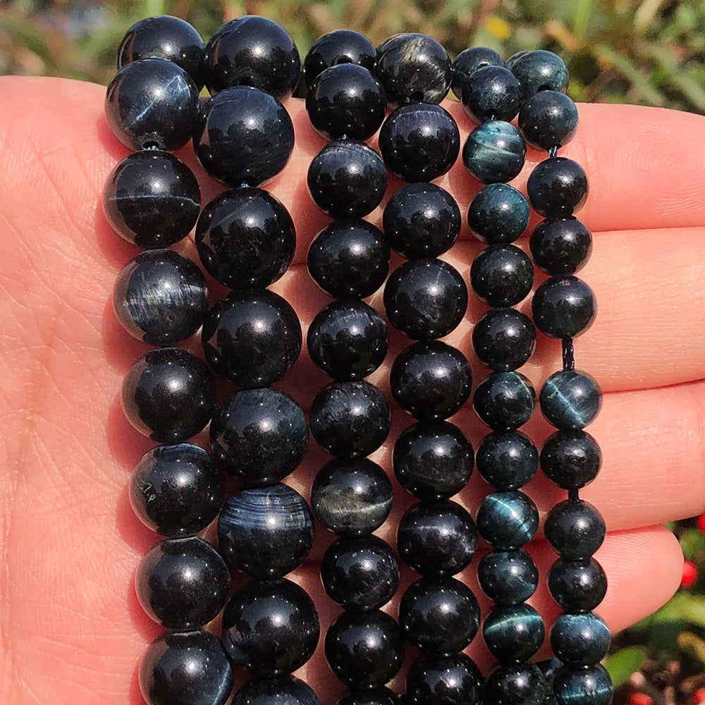 Blue Black Tiger Eye Natural Stone Beads 4/6/8/10/12mm round Loose Beads for DIY Jewelry Bracelet Making