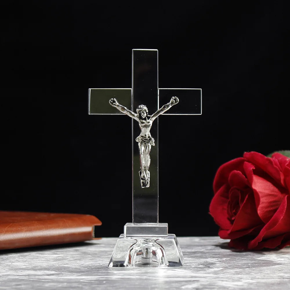 Cross Border Hot Sell Personalized Crystal Religious Crafts Glass Standing Cross Crystal Cross