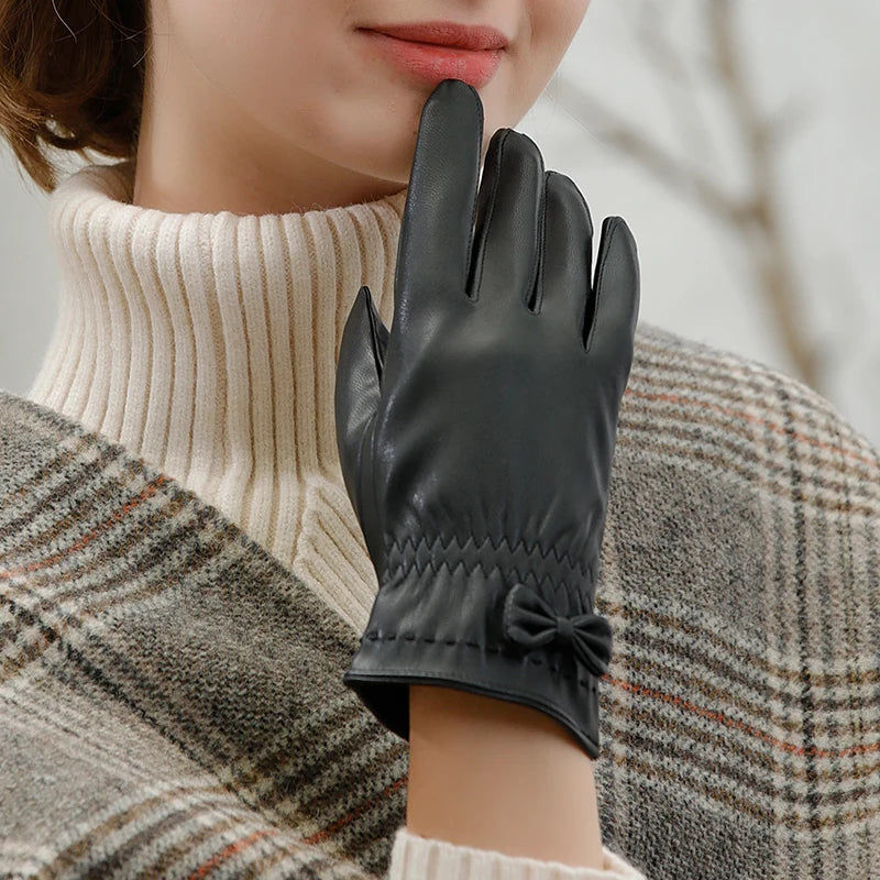 Wholesale Bike Riding Touch Screen Women Warm Winter Leather PU Gloves