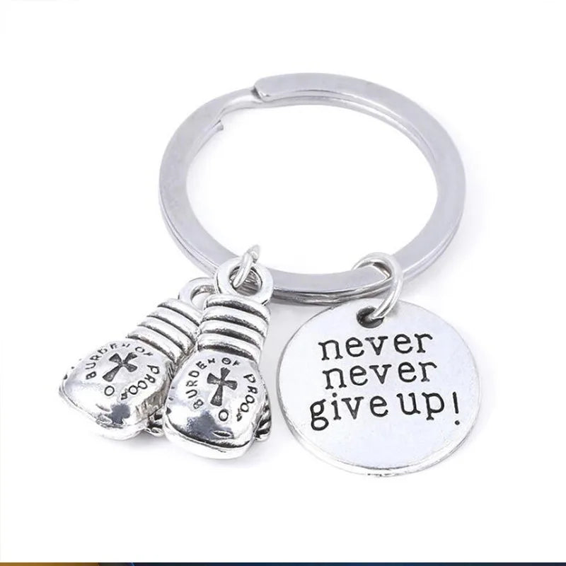 Mini Boxing Glove Keychain Boxer Fan Sport Lover Gift Inspirational Key Chains Charm Keyring Never Never Give up Boxing Keychain