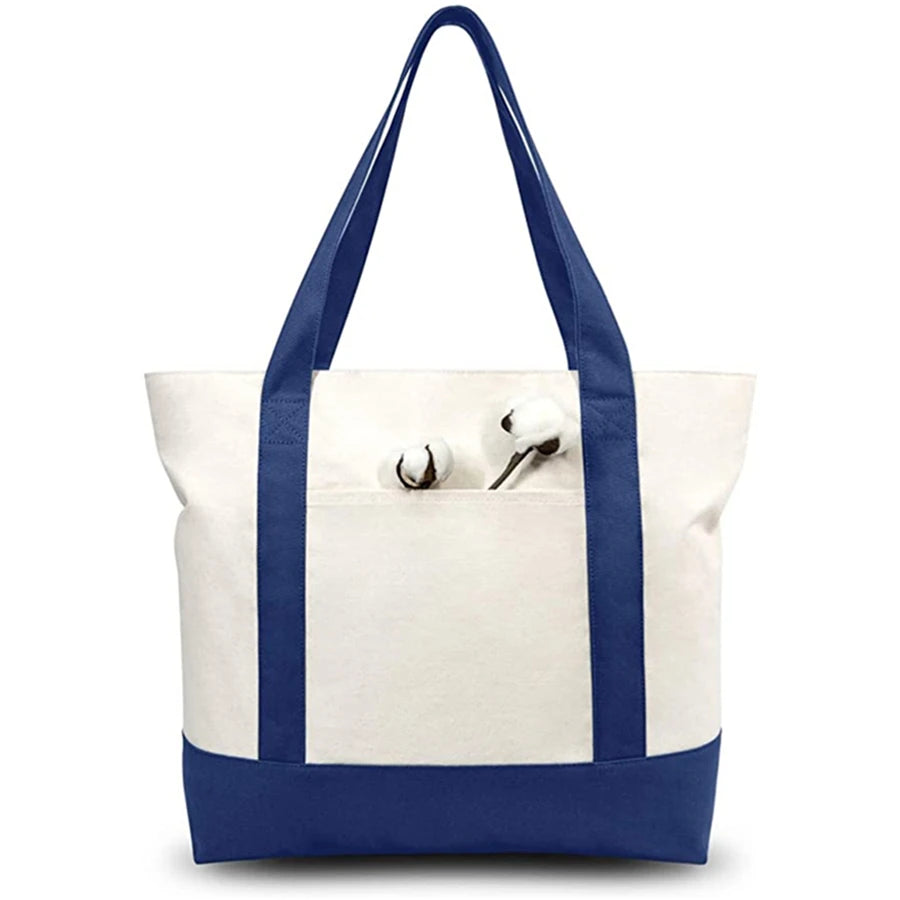 New Style Fashion Eco Friendly Shopping Women Grocery Canvas Tote Bag with Pocket Cotton Tote with Bags Custom Printed Logo