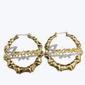 Qiuhan OEM Custom Stainless Steel Letters Bamboo Earrings Women Two Tones Plated Name Earrings
