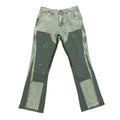 TOPSHOW DENIM Custom Designer Double Knee Spray Painted Flare Jeans Pant Acid Wash Vintage Carpenter Jeans Men