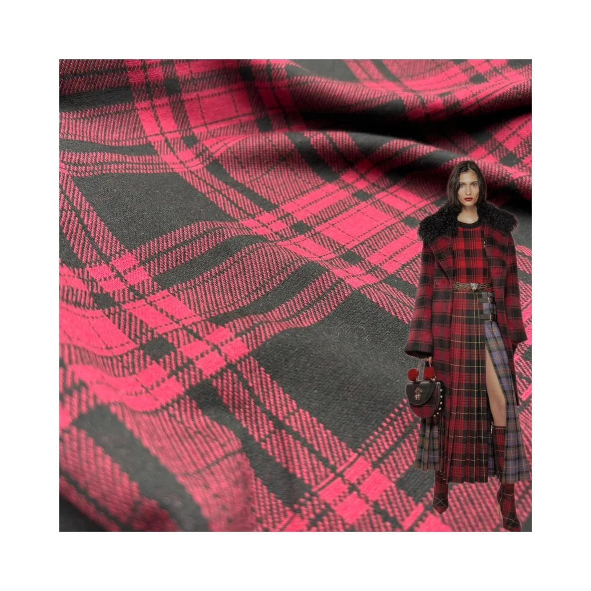 Eco-friendly 2024 Red Black Tartan Madras Plaid Check 80%Polyester 18%Rayon 2%Spandex tr Yarn Dyed Knitted Jacquard Fabric