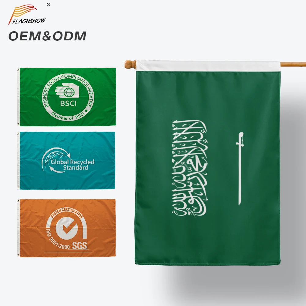 China Factory Fast Delivery Cheap Any Colors Pennant Flags National 100% Polyester Waterproof Digital Printing Saudi Arabia Flag