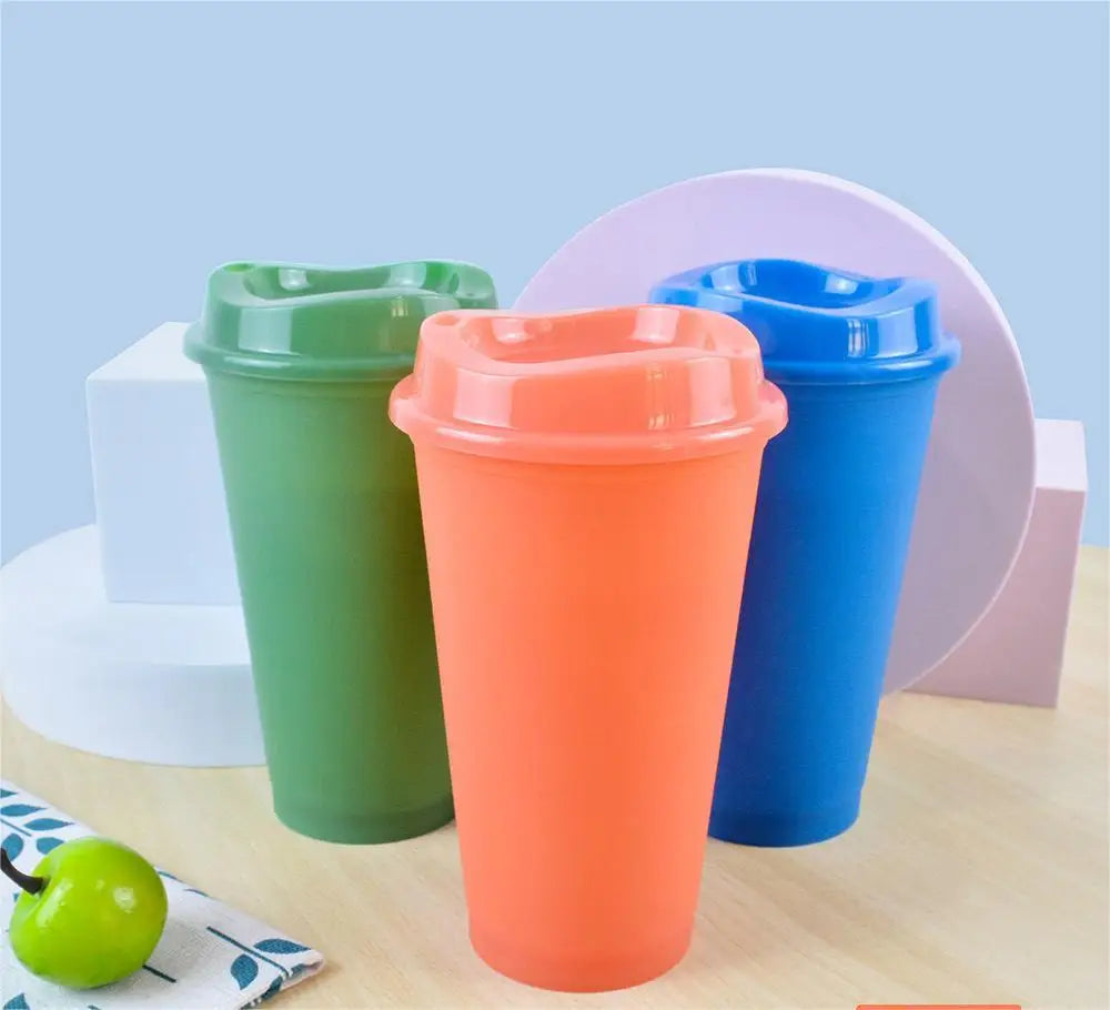 Gradient  Magic Drink Heat-changing Cup Temperature-sensitive Reusable pp Plastic Full-color Beverage  Coffee Bottle with Lid