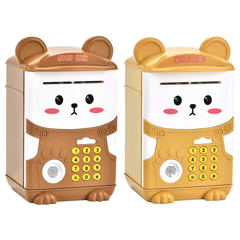 Cute Piggy Bank Toy Electronic Mini ATM Savings Machine with Personal Password & Fingerprint Unlocking Simulation