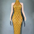 2025 New Fashion Stunning Sleeveless Rhinestone Evening Gown Elegant Hanging Neck Fishtail Dress