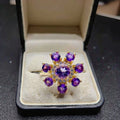 Classic 925 Sterling Silver Natural Amethyst Wedding Rings Waterproof Jewelry for Women's Party and Anniversary