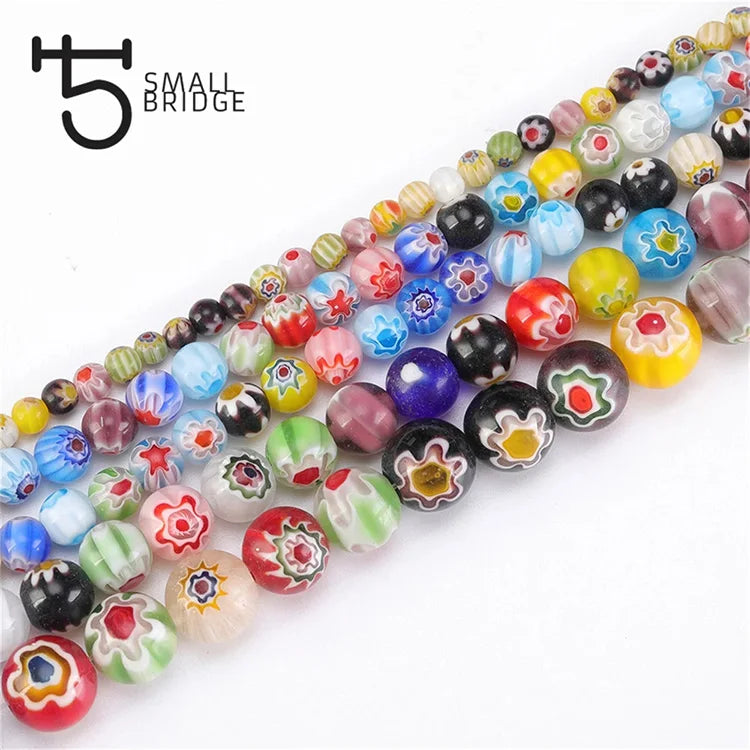 Small Bridge 4 6 8 10mm Stripe Flower Lampwork Glass Beads Trendy for Jewelry Making Bracelet DIY Jewelry Findings Loose Beads
