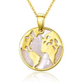 S925 Sterling Silver Mother-Of-Pearl Shell Gold Plated World Map Round Pendant Necklace