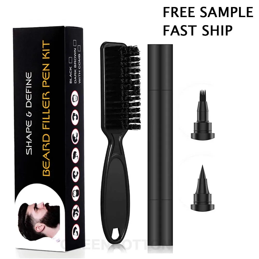 Custom Logo 2-in-1 4-prong Dual-head Beard Thickening Pen Beard Pen Filler and Styling Pen