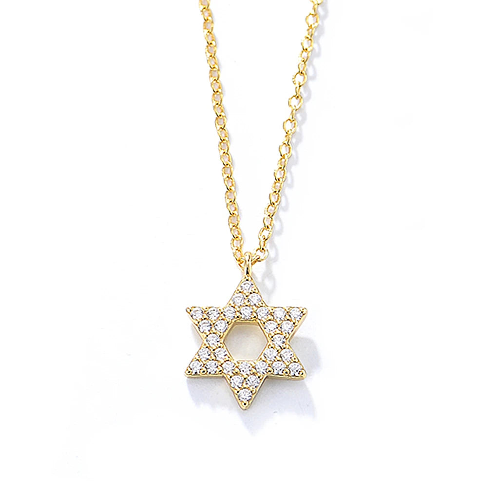 Hot Sale Fashion Pure 925 Sterling Silver Shining Zircon Jewish Star of David Pendant Necklace Jewelry for Women Girls Men