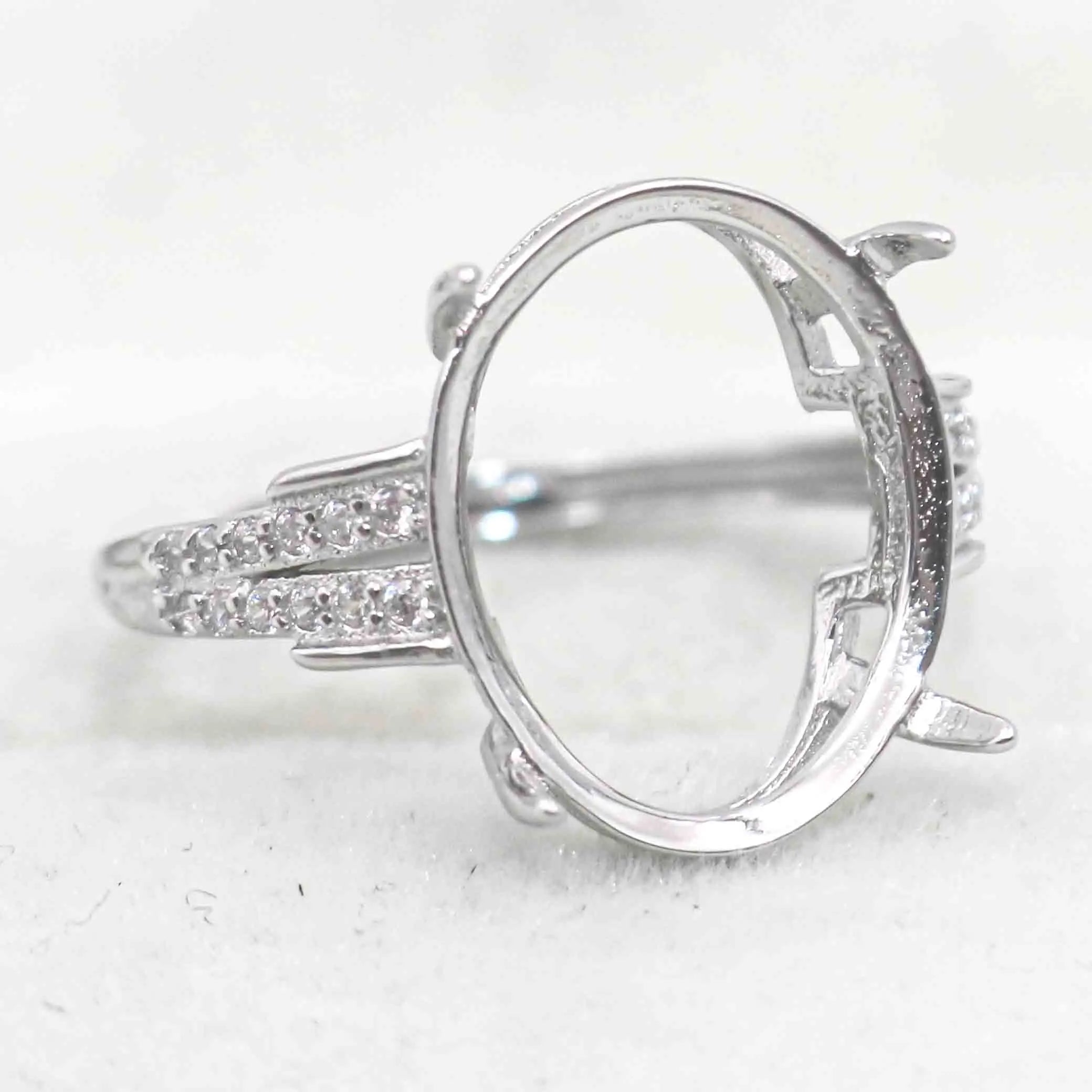 Sterling Silver 12*15mm Semi Mount Ring Empty Frame Blank Support Setting S925 Base Holder Without Center Stone for DIY Inlay