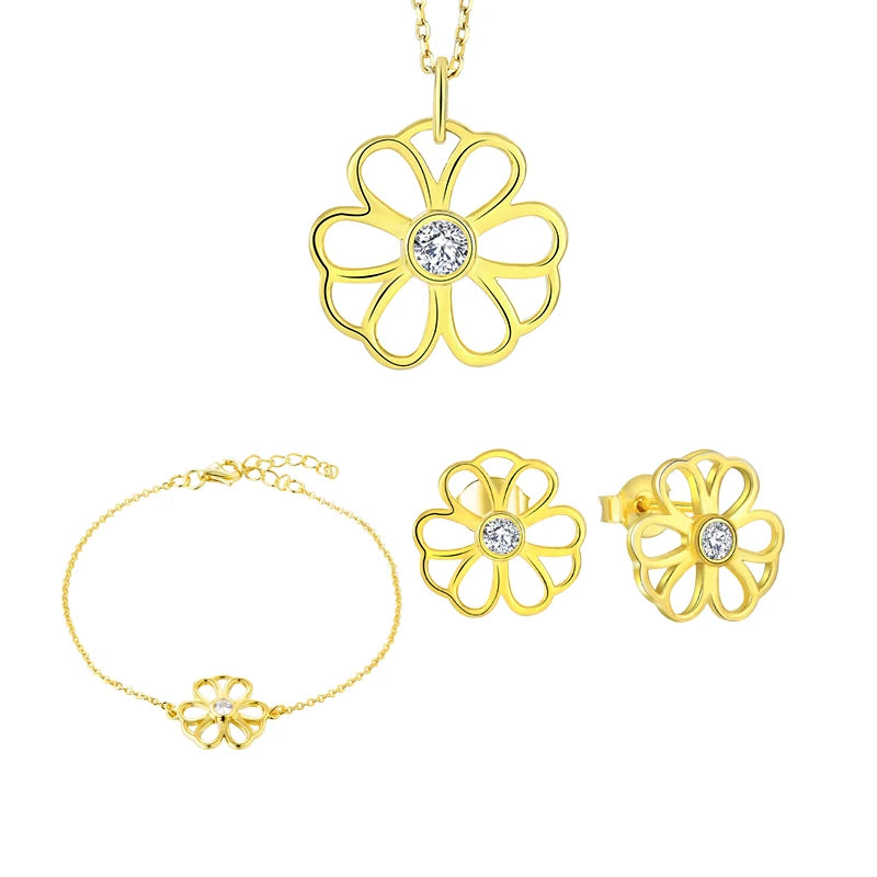 Dubai Bridal Jewelry Set Plated Zircon Ring Necklace and Earrings Jewelry Set 925 Sterling Silver Jewelry Set Gold for Women 18K