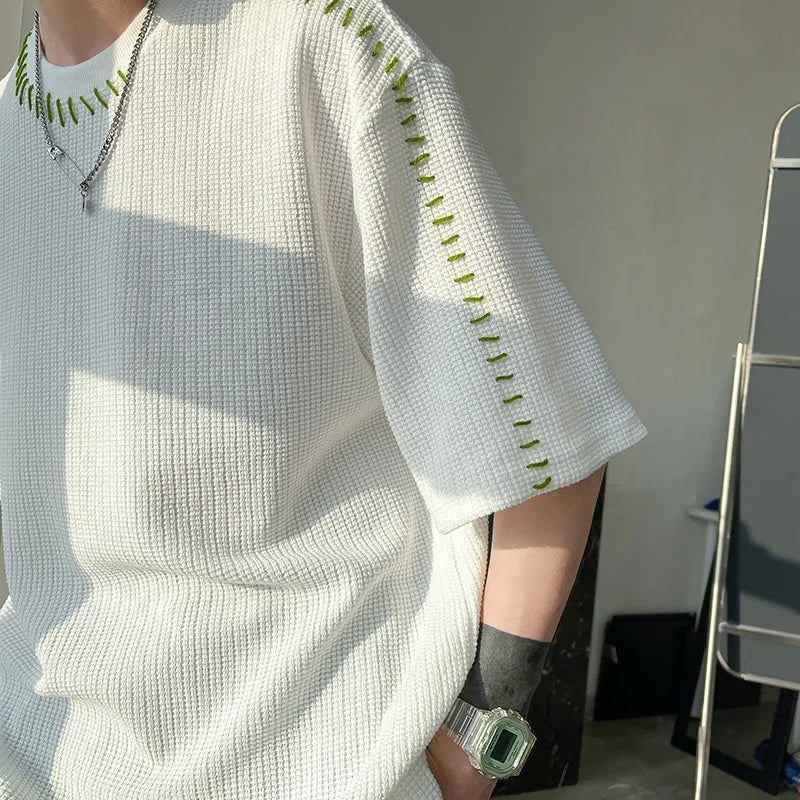 Men Summer Quality T Shirts Manual Suture Harajuku Casual Tshirt for Male 2022 New Neutral Oversize Tees Short Sleeve Tops