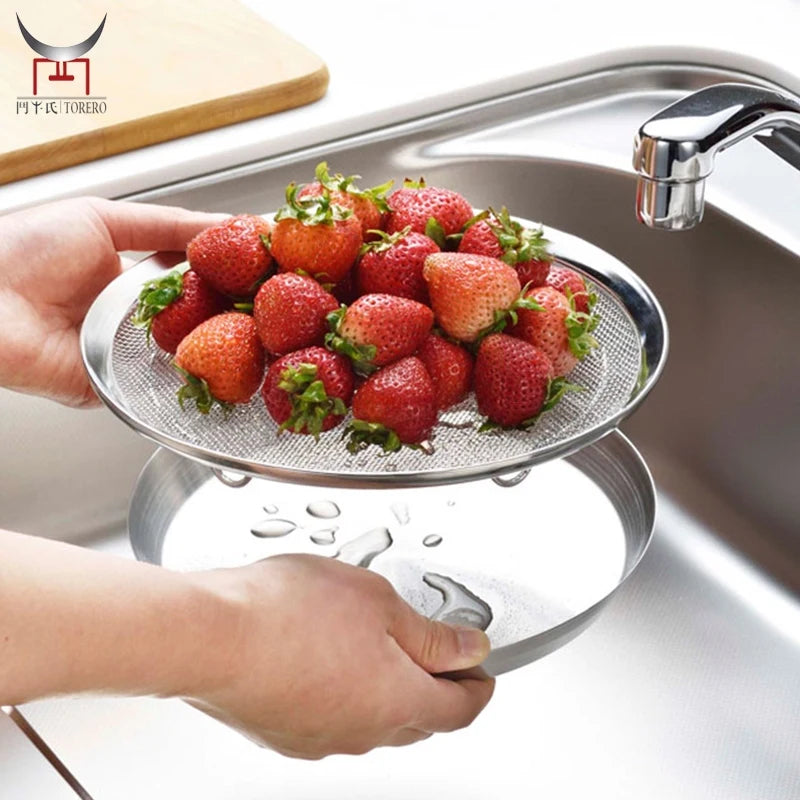 304 Stainless Steel Oil Filter Snack Plate With Tray Grease Separator Kitchen Gadgets Strainers Draining Pasta Vegetables Fruits