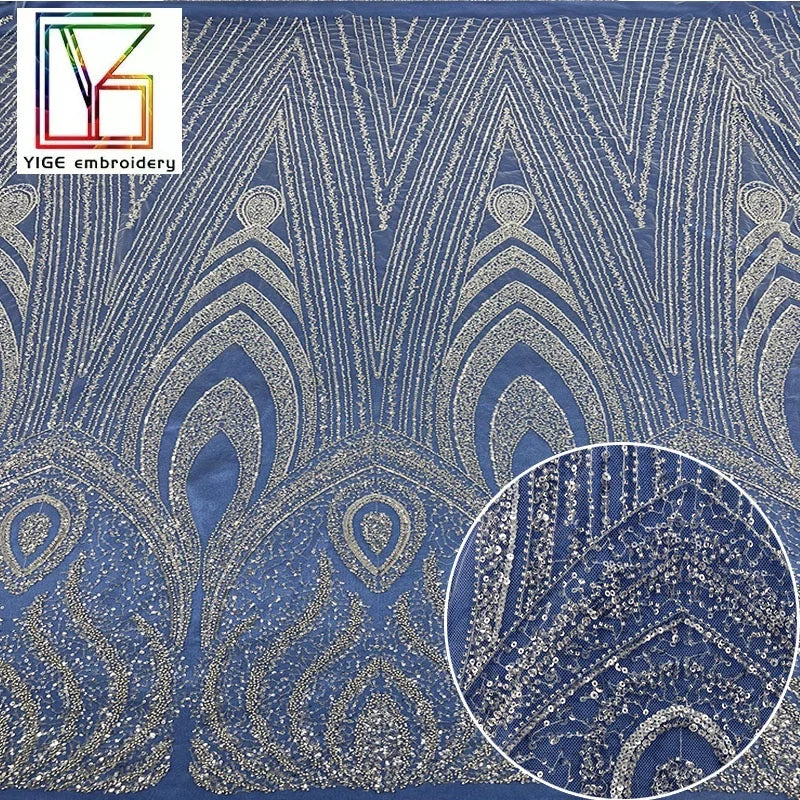 Luxury French White Bridal Wedding Sequin Tulle Lace Fabric High Density Embroidery Sequins Beaded Lace Fabric for Dresses Women