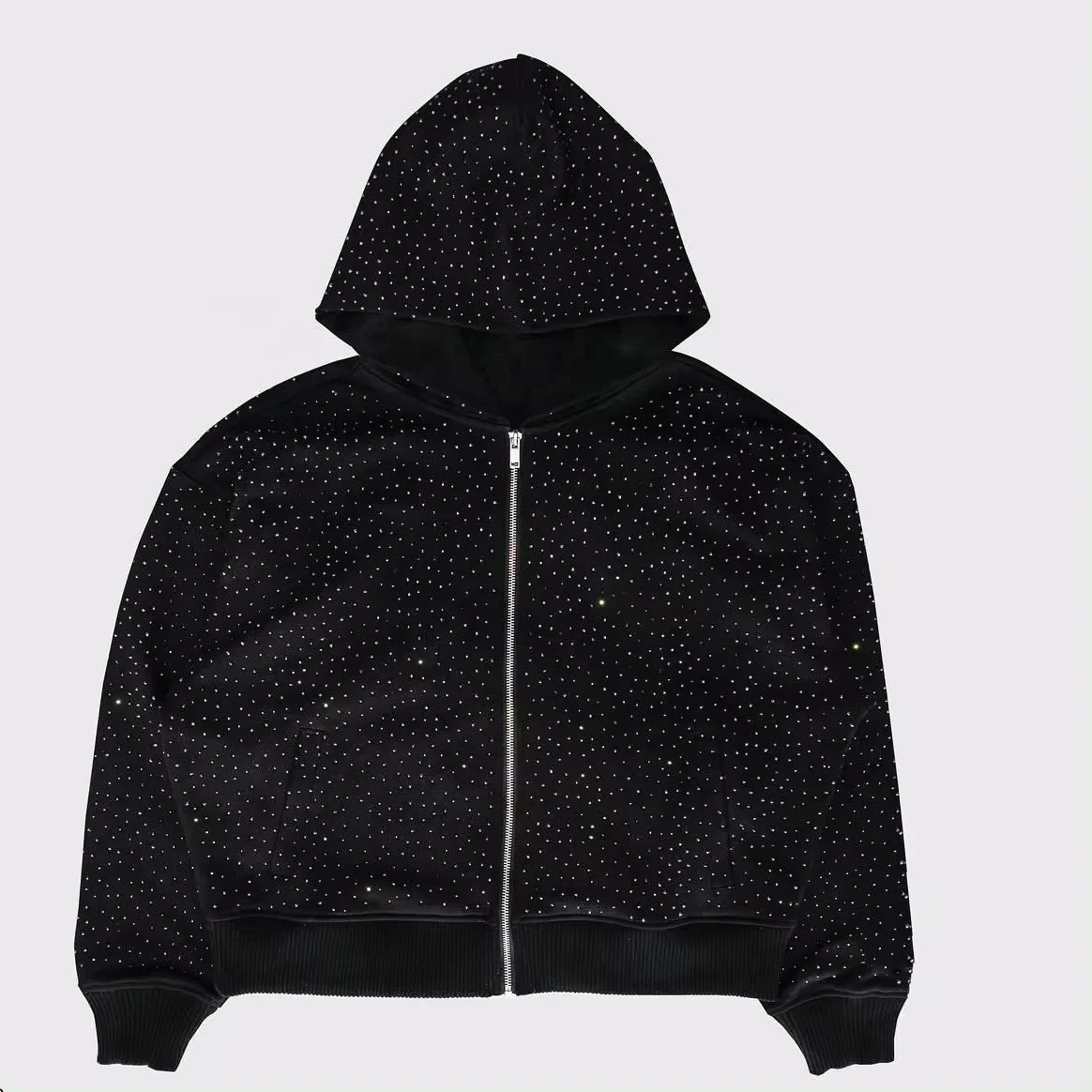 Men's High Quality Custom Zip-Up Hooded Sweatshirts Autumn Pullovers With Print Knitted Qypsophila DIY Pattern Rhinestones