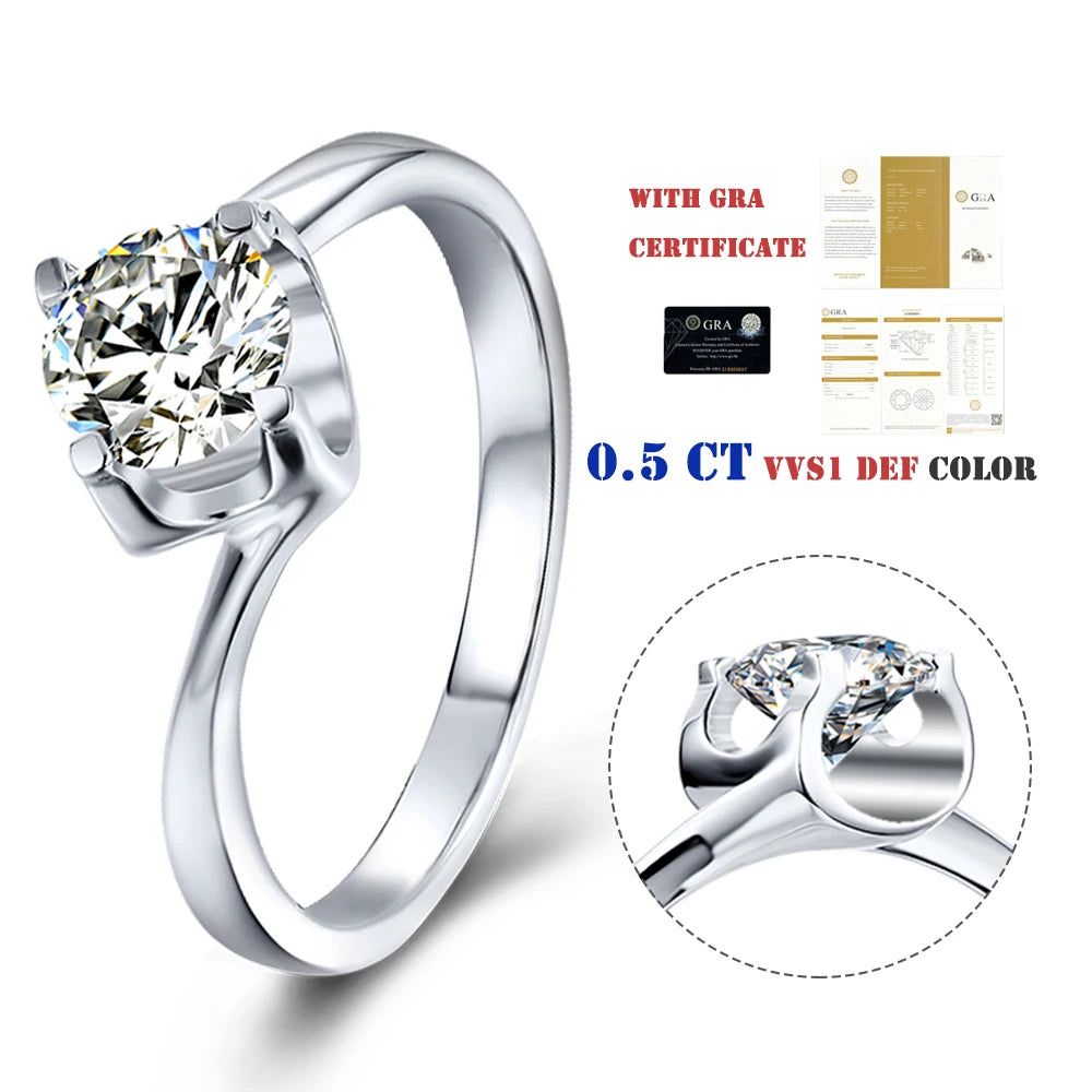 Abiding Customized Wedding Fashion 925 Sterling Silver 0.5ct 5mm Moissanite Ring for Women