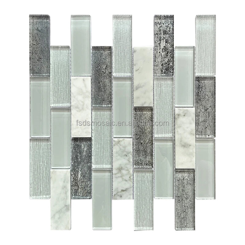 White Subway Stone Mosaic Glossy Inkjet Printing Backsplash Kitchen Tile Glass Mosaic