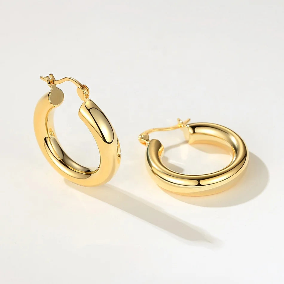 Nagosa High Polish Jewelry 18k Gold Vermeil 925 Sterling Silver Round Chunky Hoop Earrings