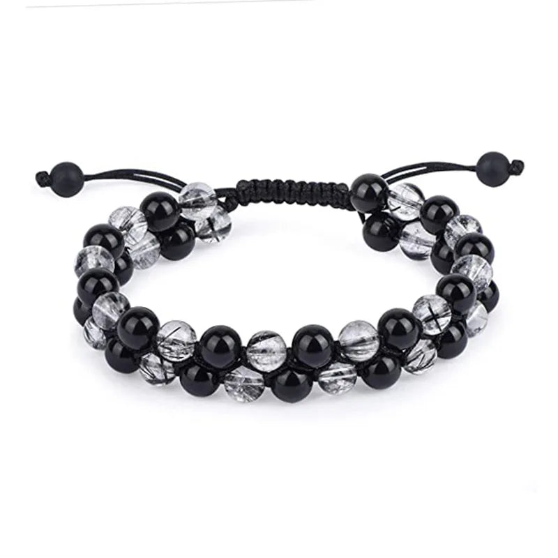 Natural Stone Bracelet Black Hair Quartz Obsidian Gemstone Beads Woven Adjustable Friendship Bracelets for Women Men