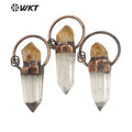 WT-P1681 WKT Women Natural Crystal Quartz Point with Yellow Citrine Combined Pendant Boho Antique Copper Crystal Pendant