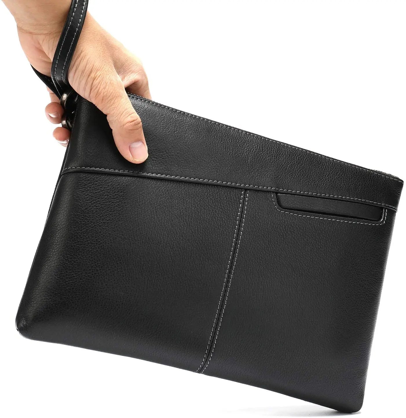 MARRANT Genuine Leather Men Envelope Clutch Bag with Wristlet Large Capacity Travel Wallet Leather Purse Men