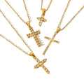 Fashion Jewelry Women's Accessories 18K Gold Cubic Zirconia Cross Necklace Stainless Steel Religious Cross Necklaces for Women
