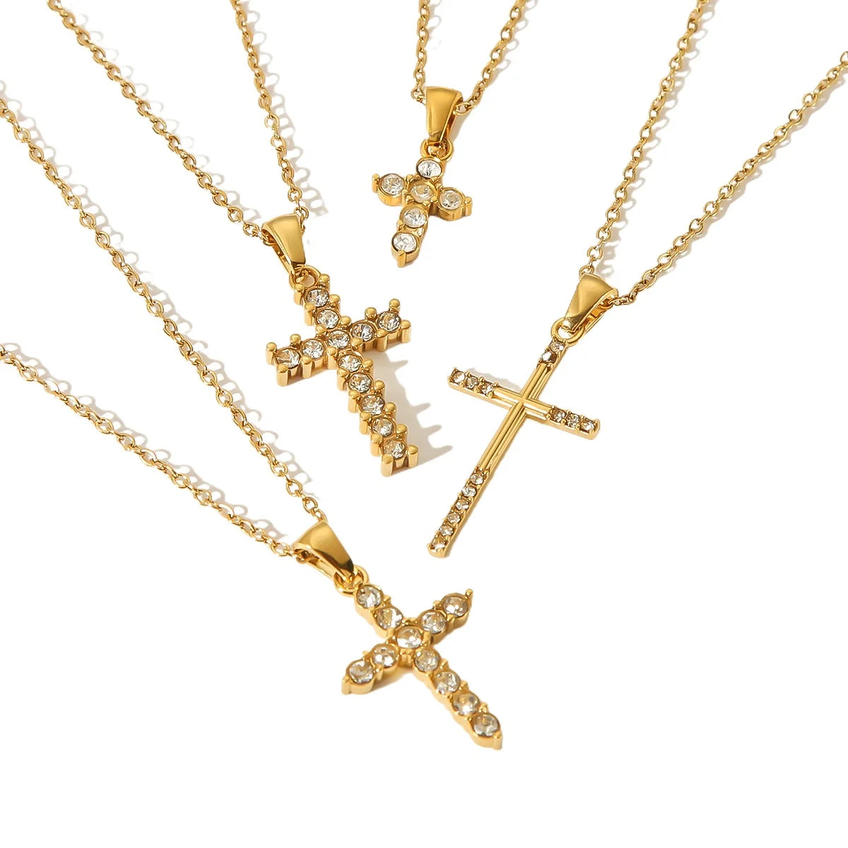 Fashion Jewelry Women's Accessories 18K Gold Cubic Zirconia Cross Necklace Stainless Steel Religious Cross Necklaces for Women