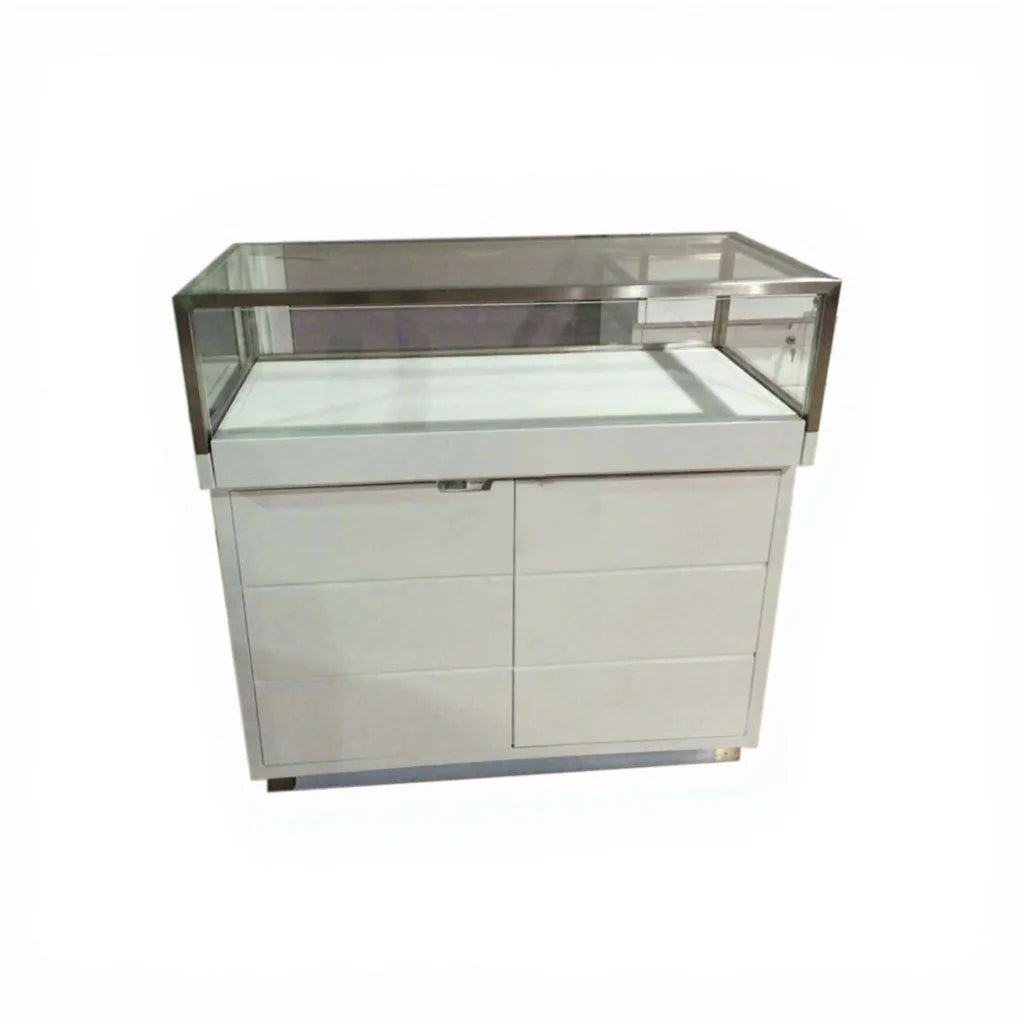 Simple Design Jewelry Store Display Cases White Jewellery Shop Furniture Tempered Glass Jewelry Display Cabinet