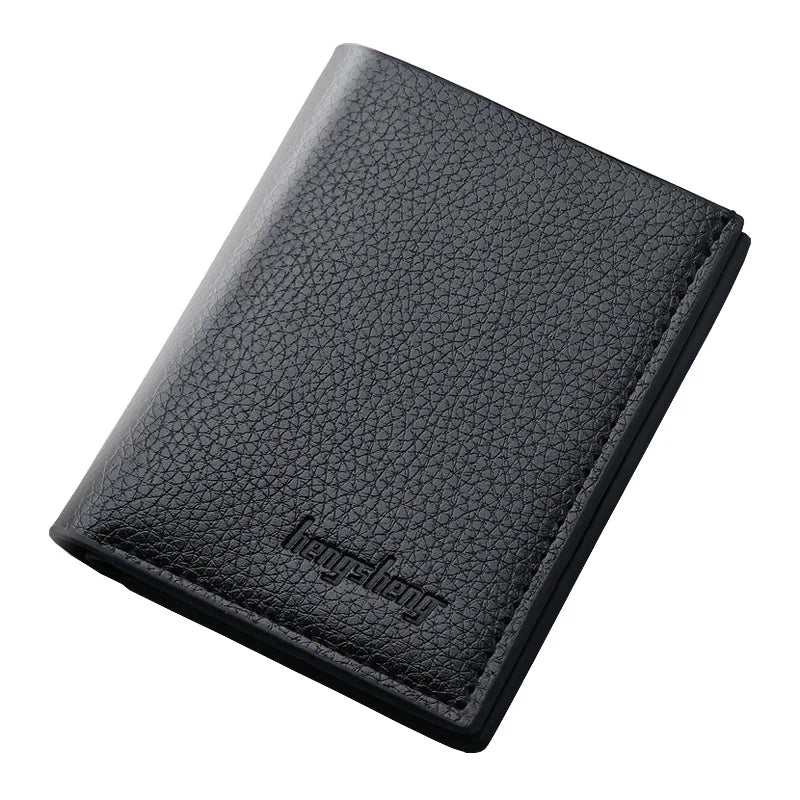 2023 Men's Open PU Leather Multi-Function Slim Wallet with Letter Decoration Wholesale Short Style