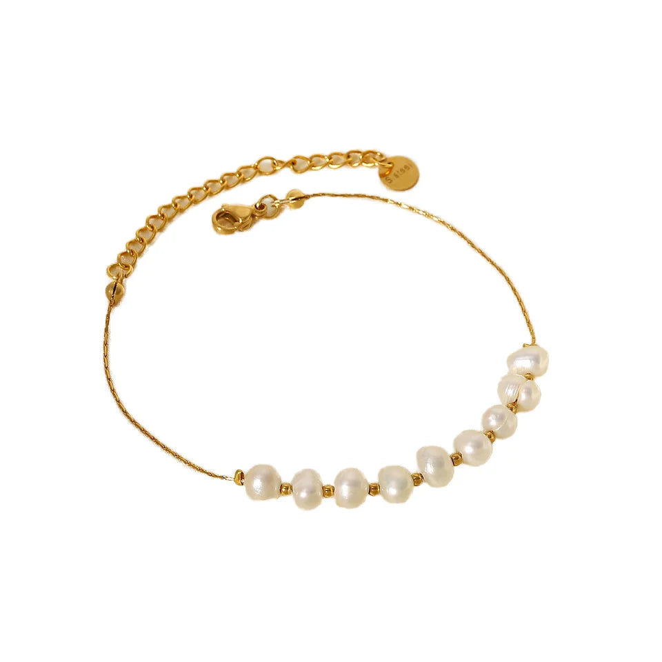 Temperament Simple Trendy Fresh Water Pearl Chain Stainless Steel PVD 18K Gold Plated Bracelet Jewelry for Women Anniversary