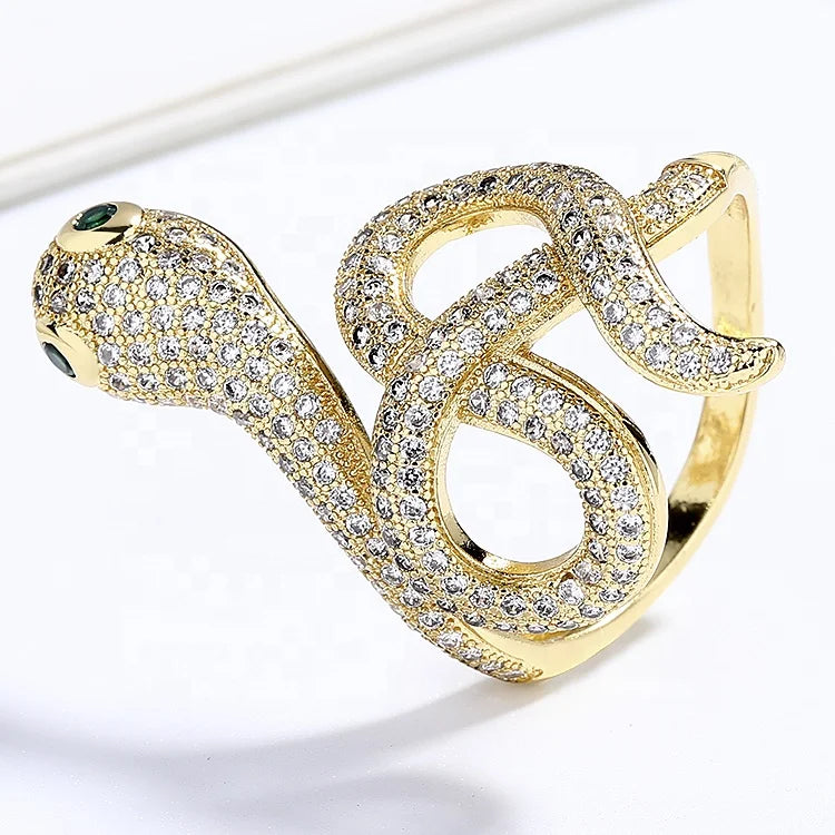 Creative and Artisanal White Transparent Snake Shape Moissanite Rings Fine Personalize Jewelry Gold Ring