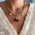Vintage Style Women's Titanium Steel Cherry Chains Necklace Link Chain Fashion Jewelry Heart Claw Setting for Anniversary