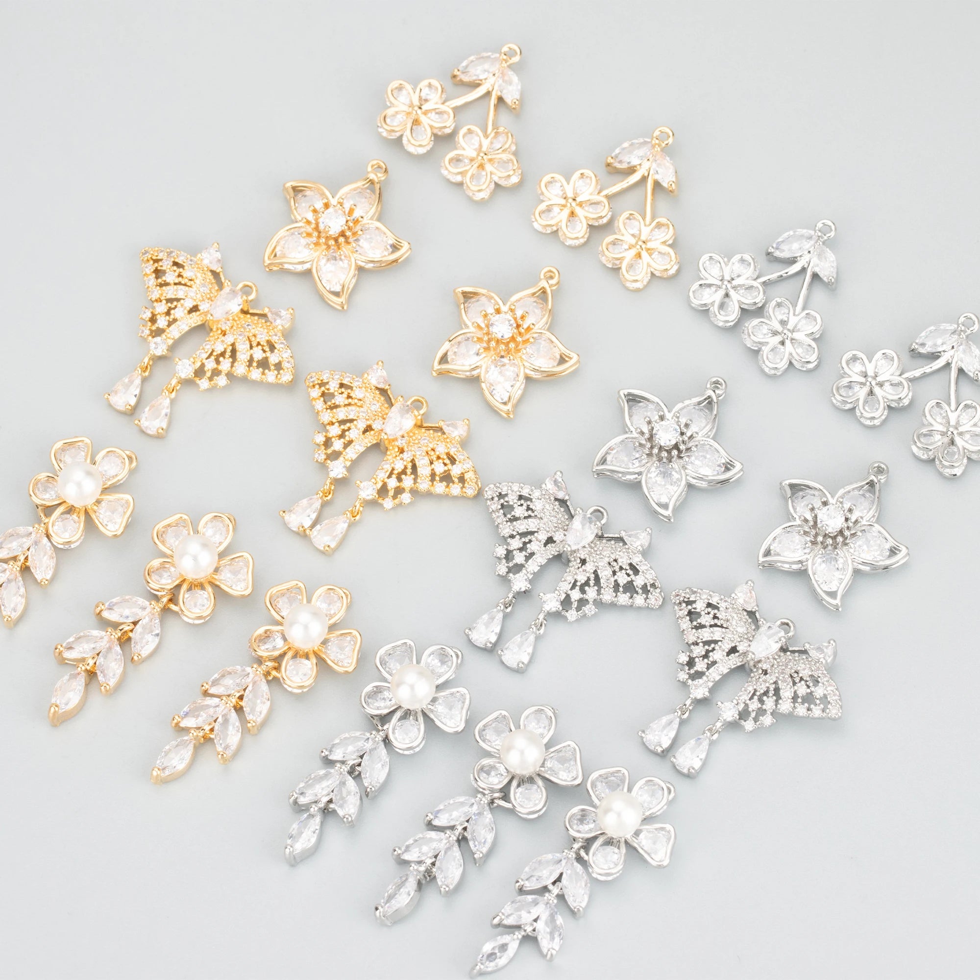MC04 4 Pcs/Lot 18K Gold Rhodium & Nickel Free Brass Jewelry Accessories for Necklace Making DIY Pendants with Copper & Zircon