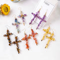 Wholesale Natural Crystal Healing Gravel Stone Crystal Chips Cross Eardrop Earring Ornament Crafts