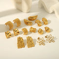18k Gold Plated Irregular Square Water Drop Flower Stainless Steel Fashion Stud Earring for Women