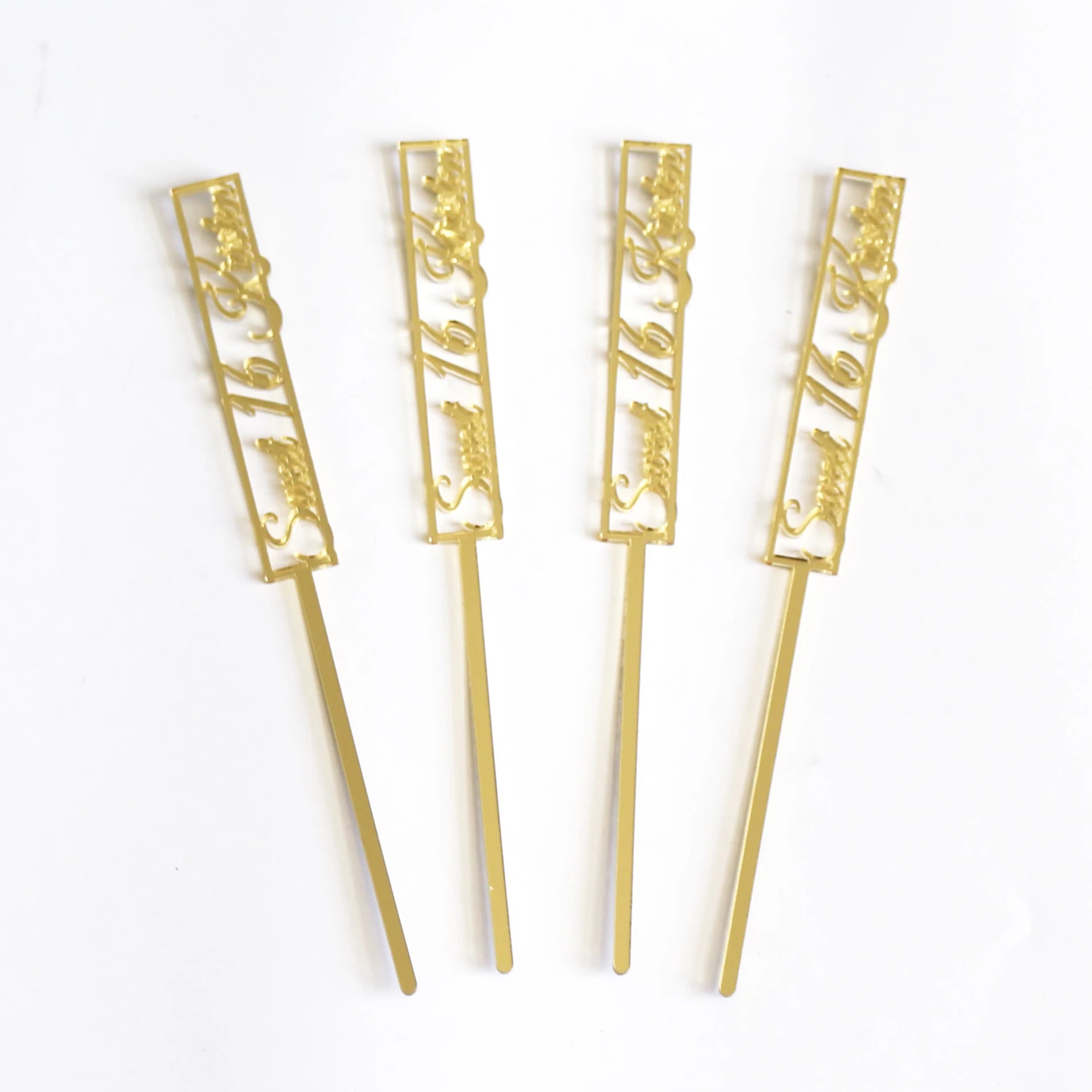Personalized Drink Stirrers Gold Laser Cut Acrylic Cocktail Coffee Stirrers Wedding Cake Decoration with Laser Hollow Name