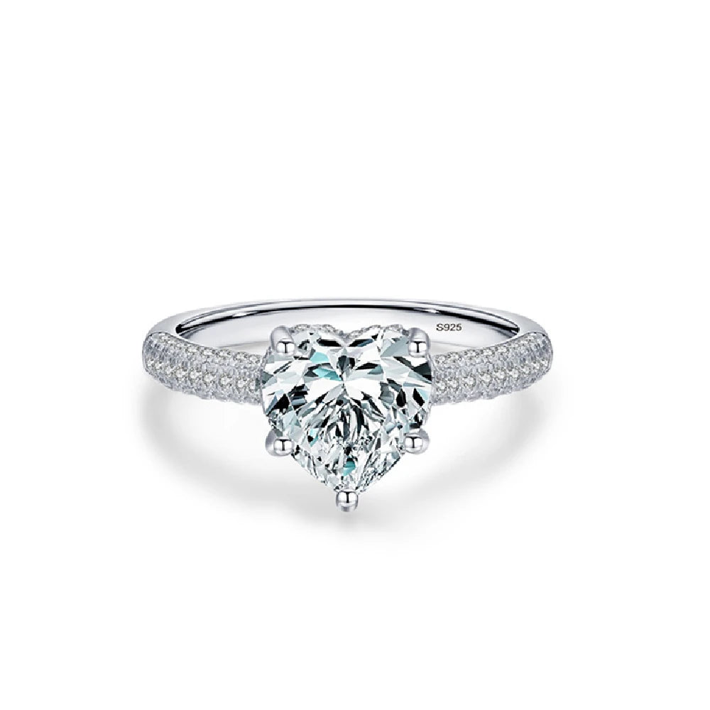 Daidan Ladies Rings Jewelry Heart Shape Diamond Bling Love Cubic Zirconia Silver 925 Heart Shaped Ring